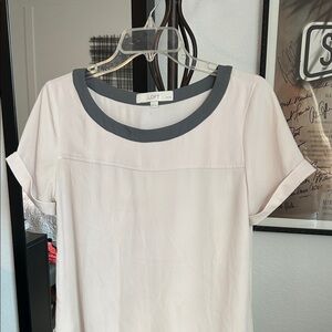 LOFT Pale Pink Short Sleeve Top with Gray Neck Trim